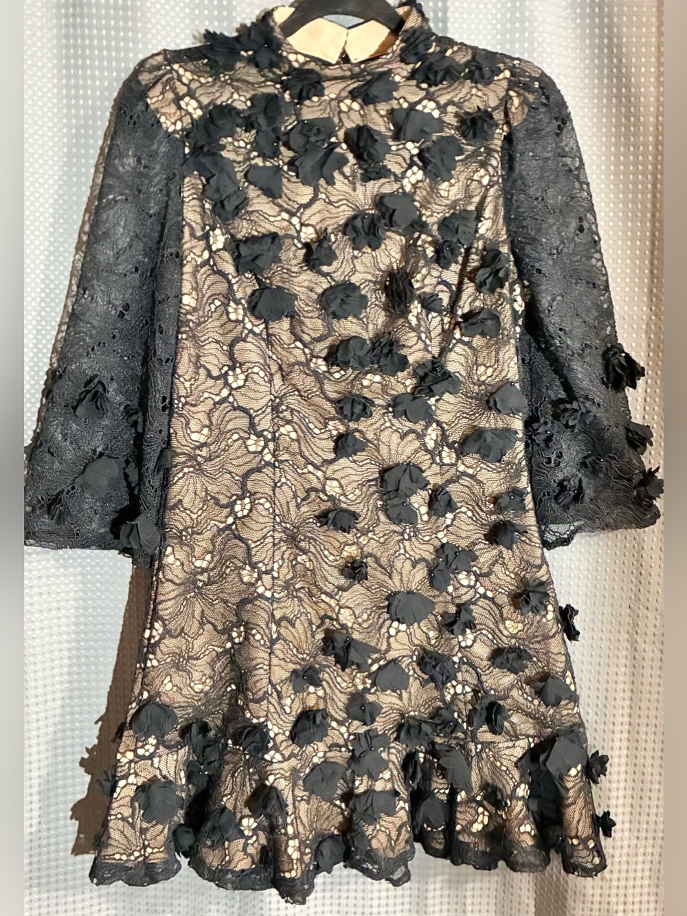 Karen Millen 3-D Floral Sheer Lace Dress Sz 12 Black Nude Lining Party NEW w/tag